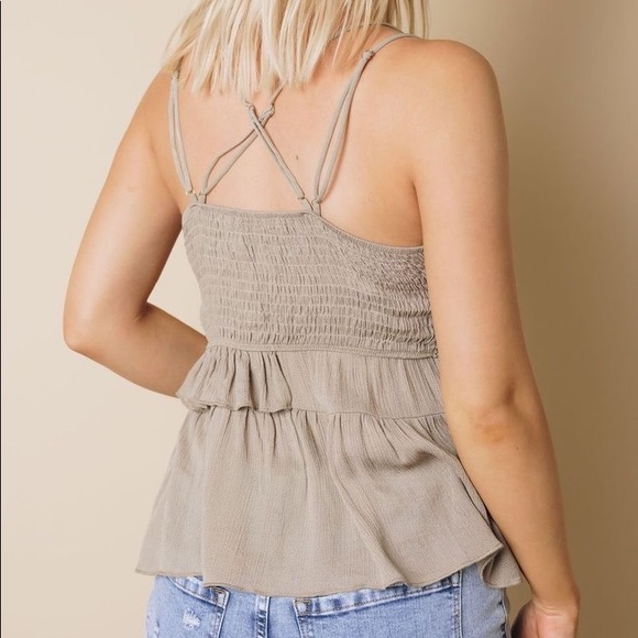 Tan Scallop Lace Babydoll Summer Top - Picture 5 of 7